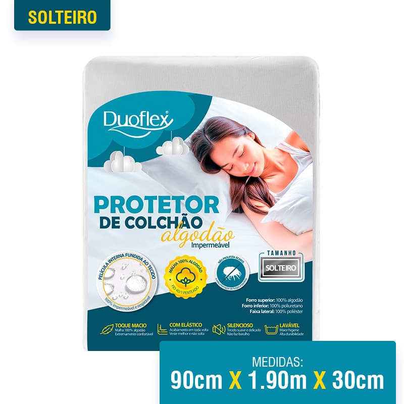 Protetor de Colchão Solteiro Impermeável  Duoflex Algodão 90x190x30 - Não Permite Passagem de Líquidos - Não faz barulho