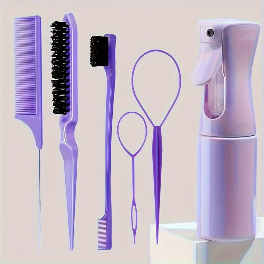 6 Unidades/Conjunto Kit De Ferramentas Para Estilo De Cabelo Pincéis Premium Frasco De Spray Trança Pente