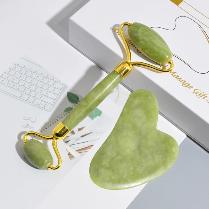 Kit Rolos Rolinho Massageador Pedra De Jade no rosto - Facial Anti Rugas Ranabi