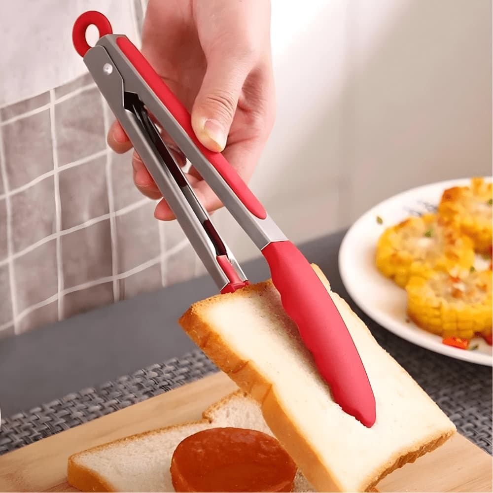 Pegador De Salada Inox Pinça Culinária Silicone Pegadores Pegado De Carne Legumes Alimentos