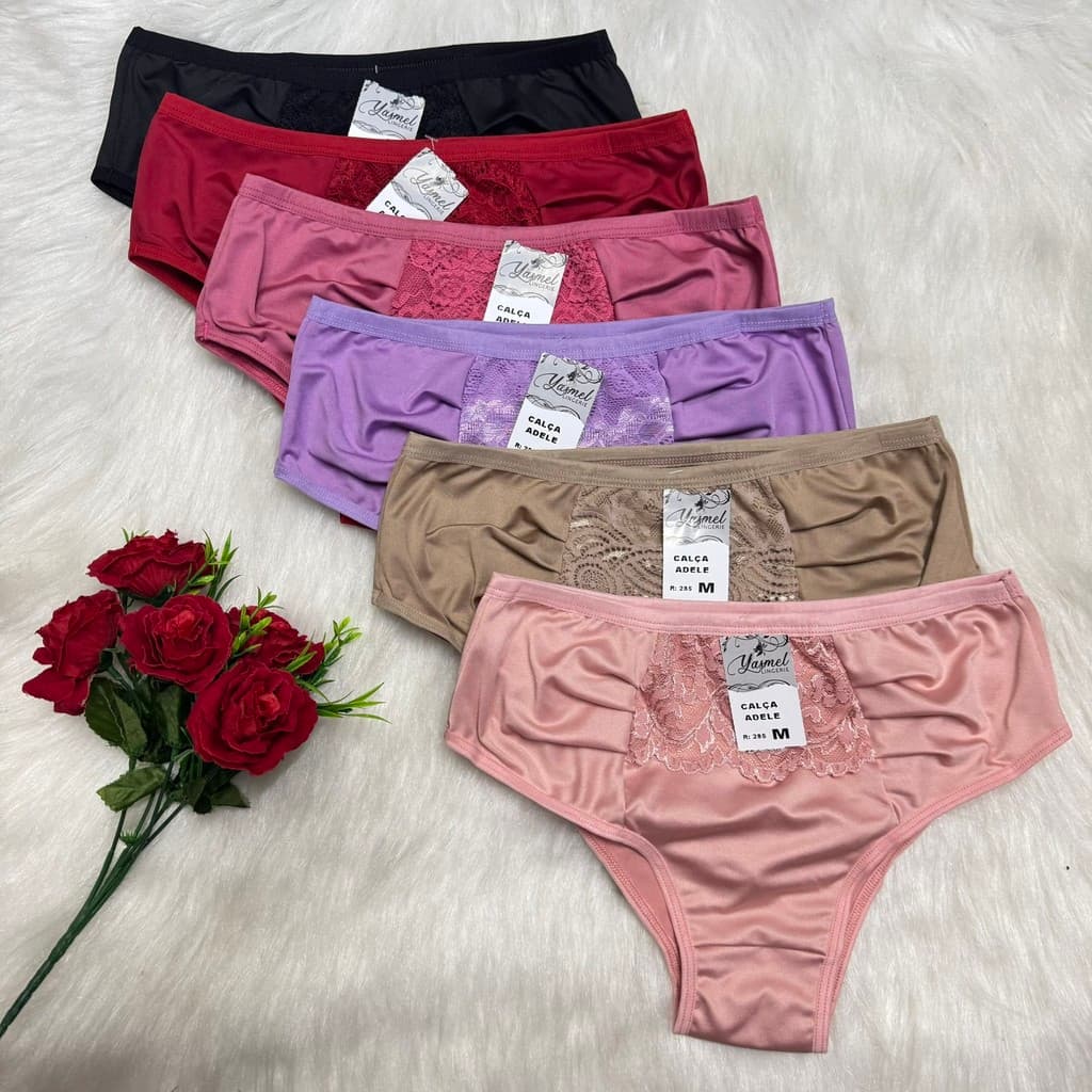Kit Calcinha Plus Size Cintura Alta Calçola Senhora e Renda Conforto Regular Adele