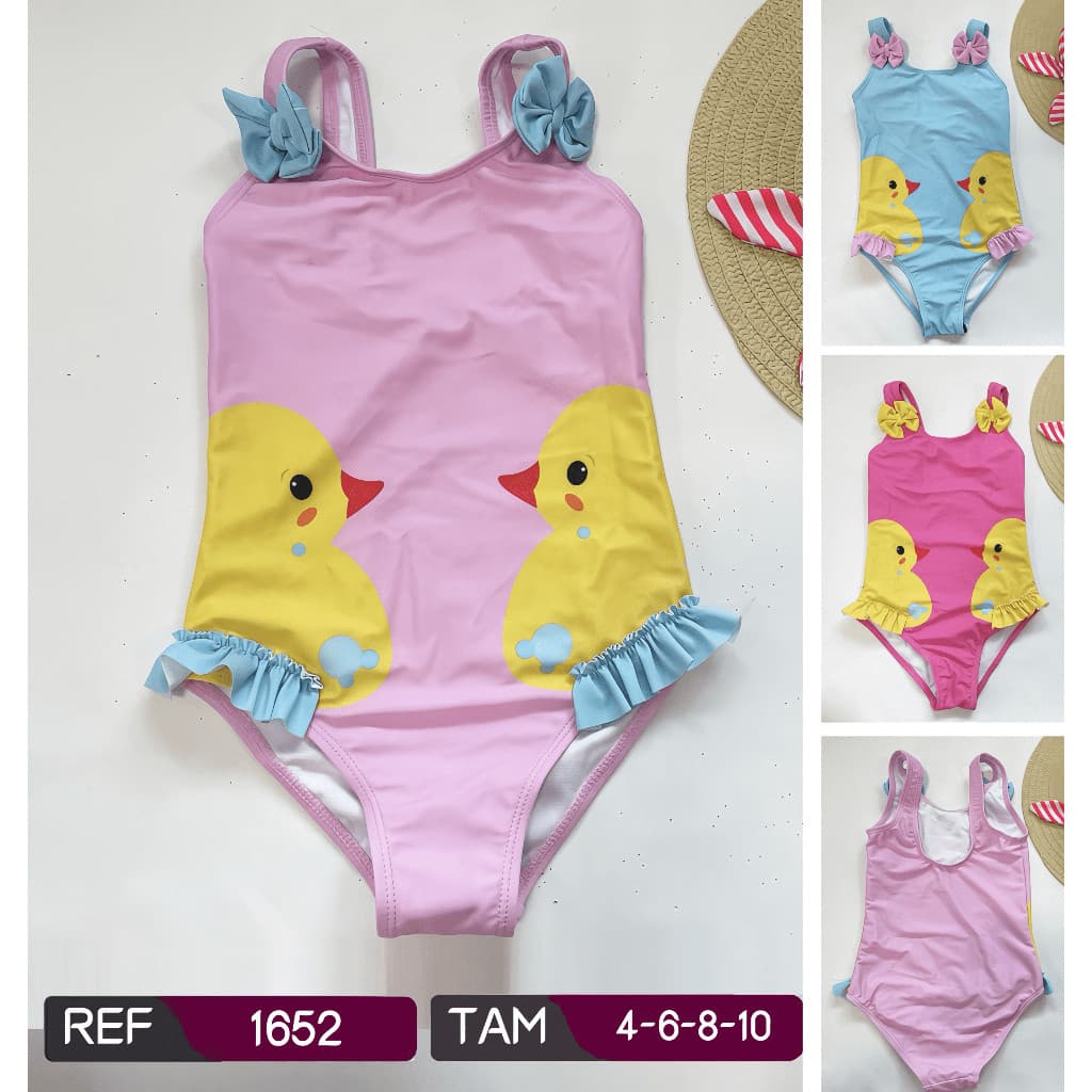 Maiô Body Para Natação Meninas Patinho amarelo fofo Esportes Tecido Confortável Biquini Infantil moda Verão