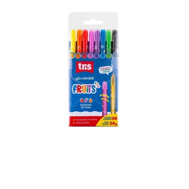 Giz de Cera Retrátil Fruits com Cheirinho c/8und Tris