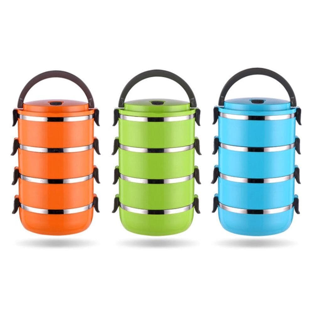 KIT MARMITA FITNESS QUADRUPLA DE INOX MARMITEIRA TERMICA 4 COMPARTIMENTOS EMPILHAVEL TERMICA LUNCH BOX