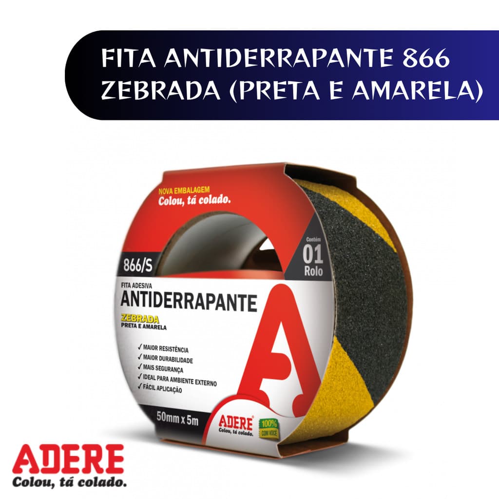 Fita Fitas Premium Antiderrapante 50mm X 5m  Preta e Amarela Multiuso Universal Zebrada Resistente