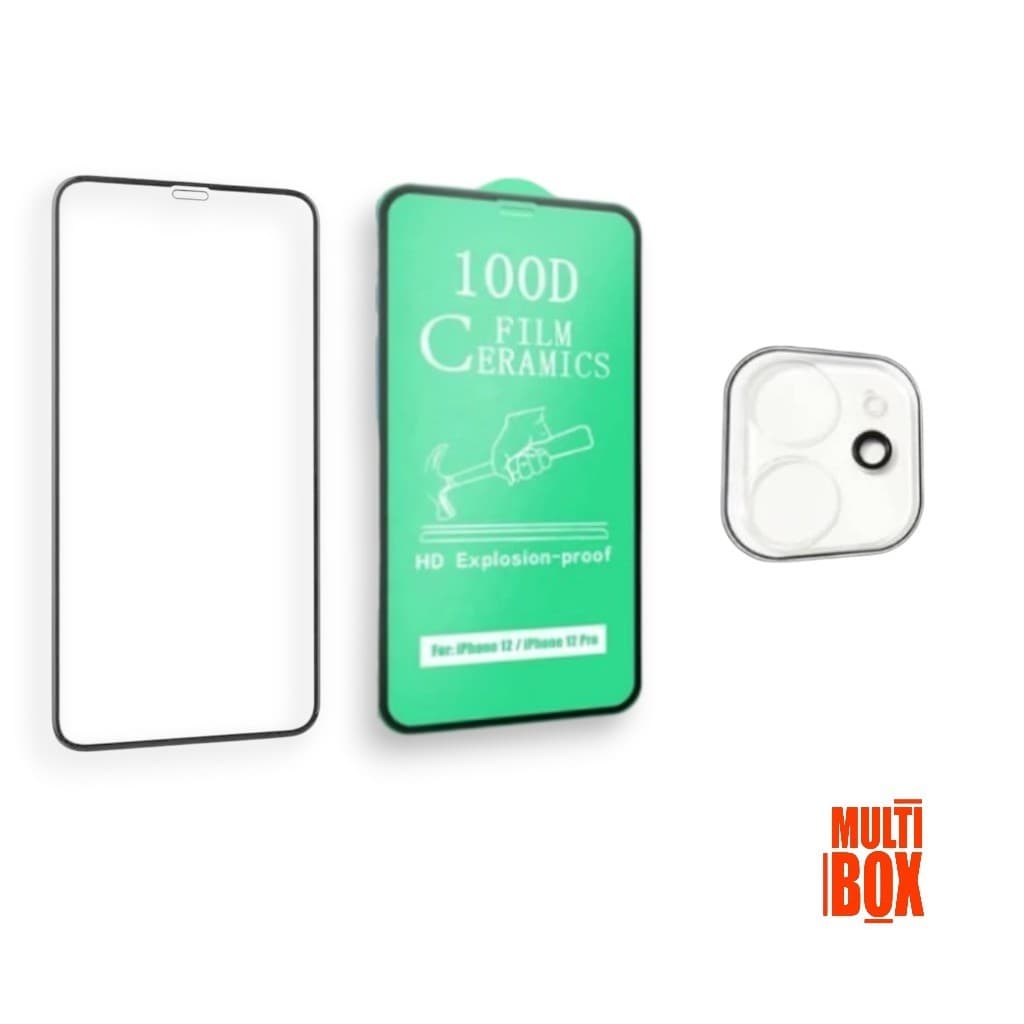 Kit Película 3D Vidro + Película Cerâmica Flexivel + Película de Câmera P/ Iphone 12