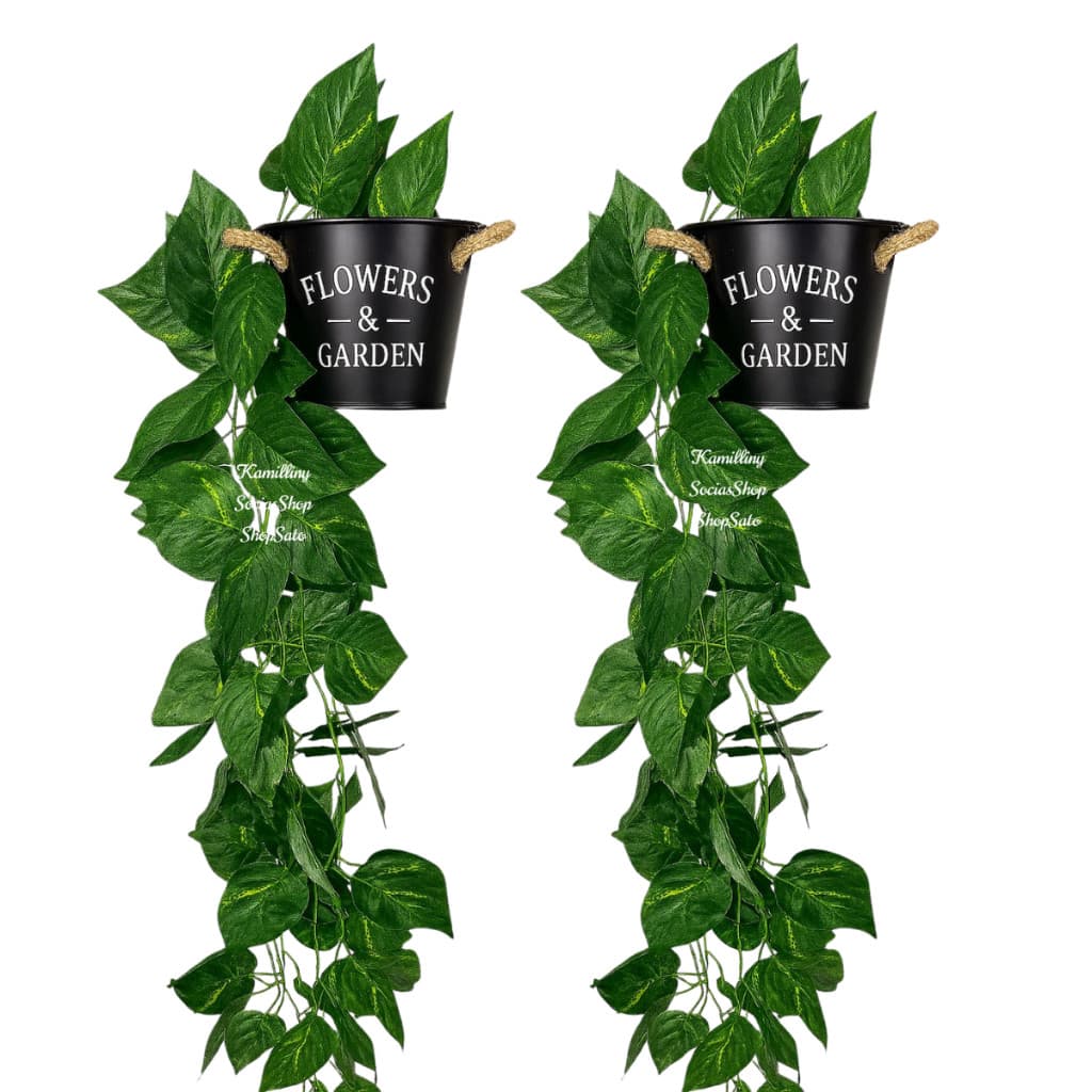 Kit 3 Plantas Pendente Artificial + Vaso Decorativo Garden Corda Preto – Hera Folhagem para Sala Quarto Decoração