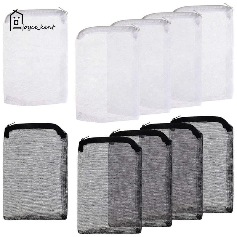 10 Pçs Saco De Filtro De Aquário Mídia Do Tanque De Peixes Com Zíper Malha (Branco + Preto)
