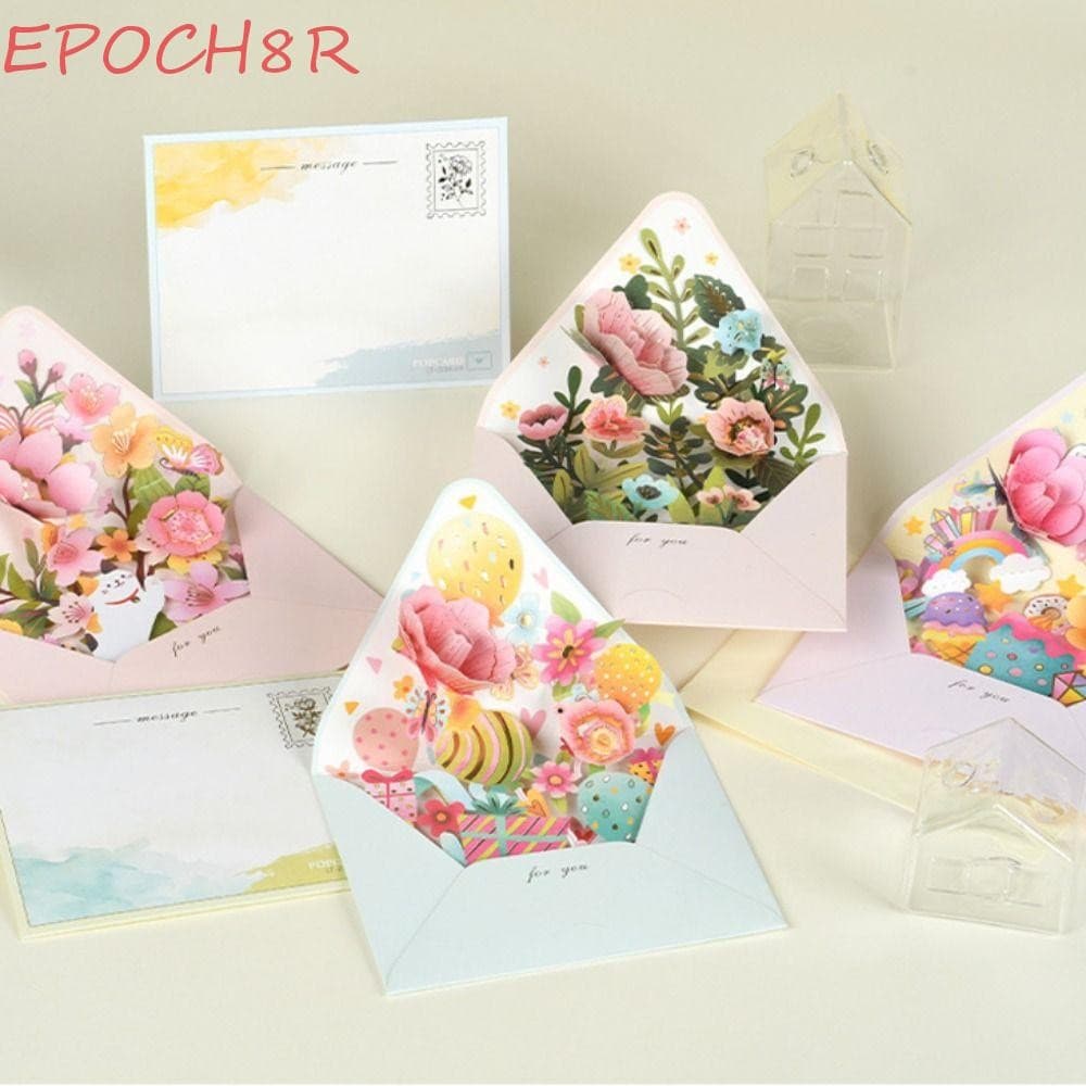 Cartões Pop-up De Flores EPOCH8R , Cartão Postal Com Envelope , Comemorativos Do Dia Dos Namorados , Estampados A Quente