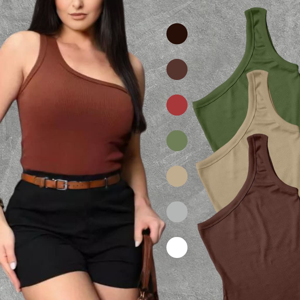 Regata Mula Manca Feminina Um Ombro Só Blusa Canelada Ribana Algodão Básica