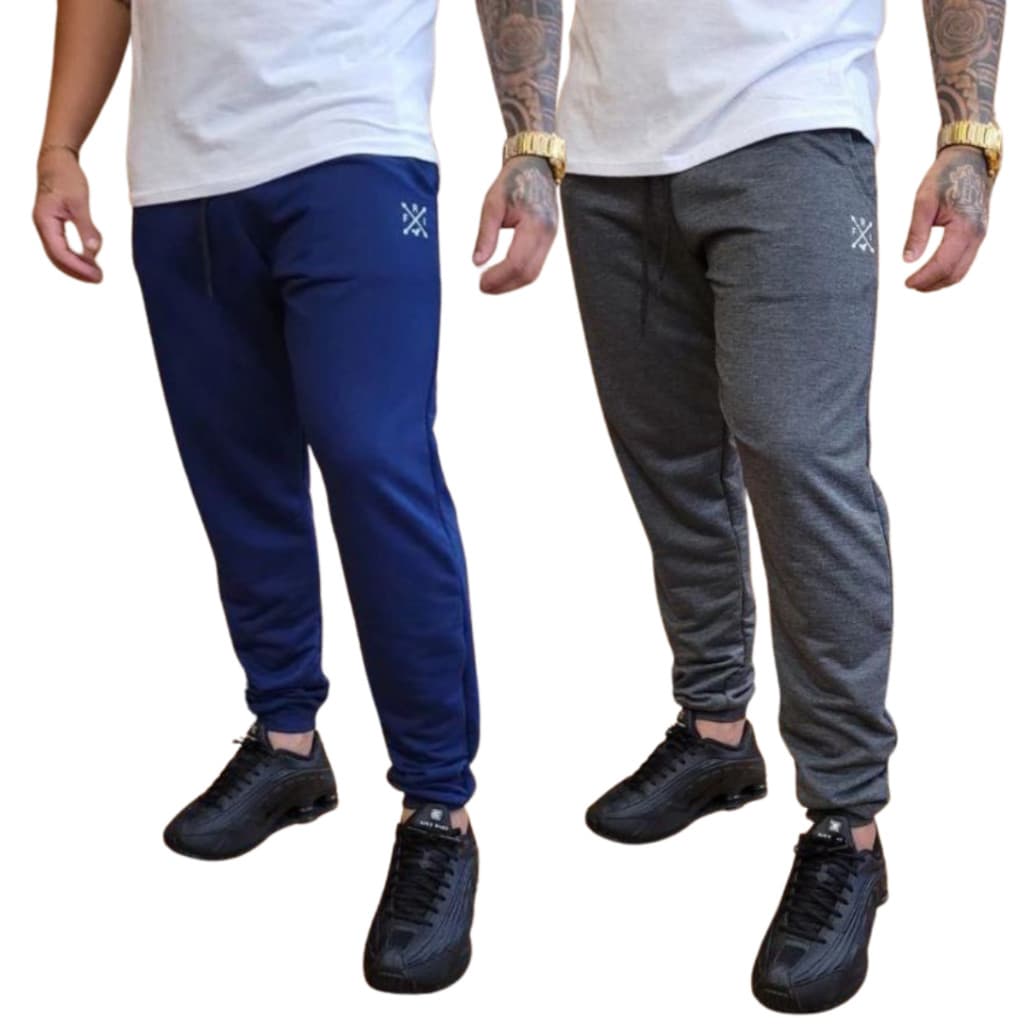 Kit 2 Calças Moletinho Moletom Jogger Skinny Slim Academia Treino Masculina