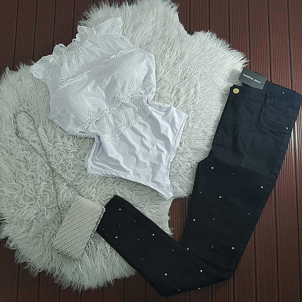 Calça Jeans Cintura Alta Plus Size Perolada