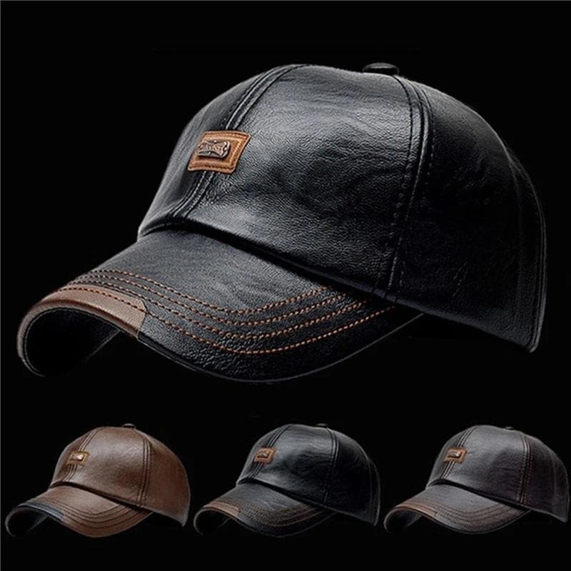Boné De Beisebol Casual Moda Chapéu Outono E Inverno Mais Veludo De Couro Para Homens