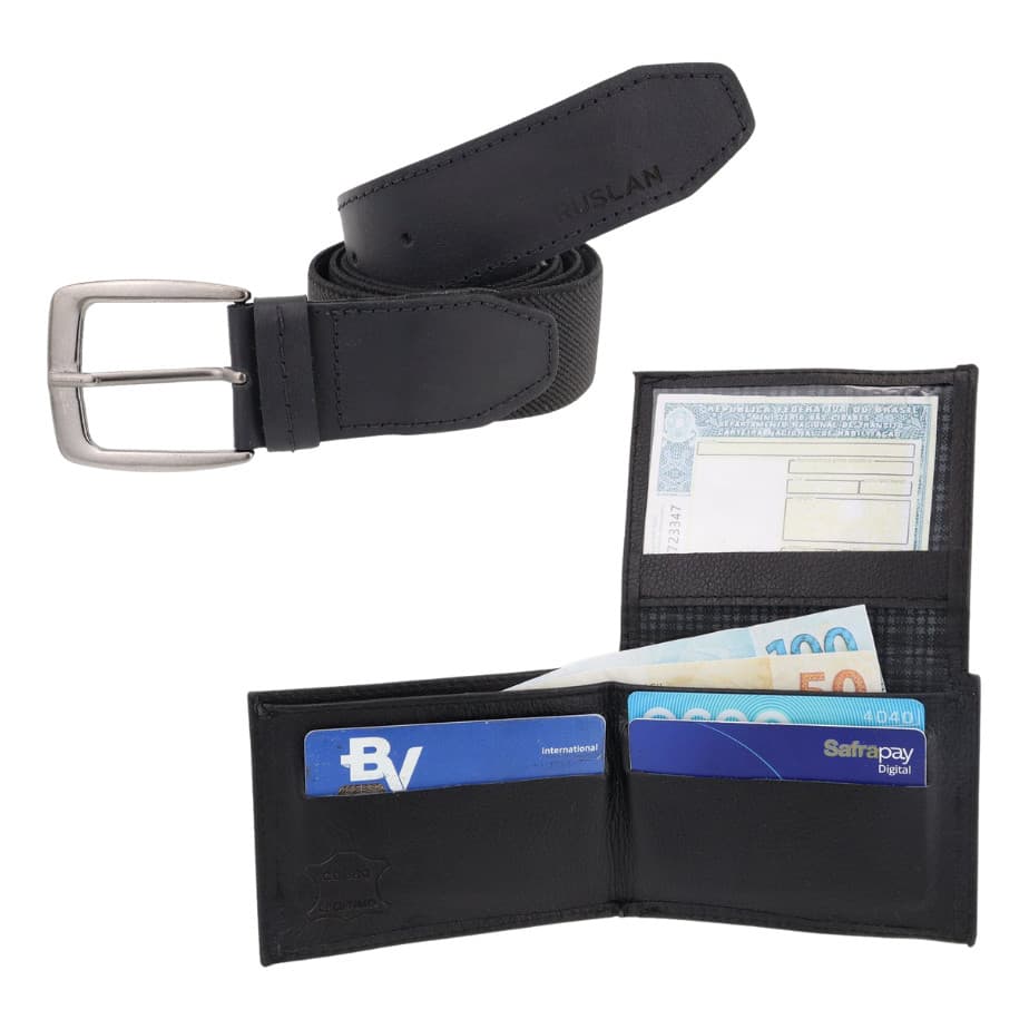 Kit Cinto E Carteira Masculino Couro Cnh Dinheiro Cartão