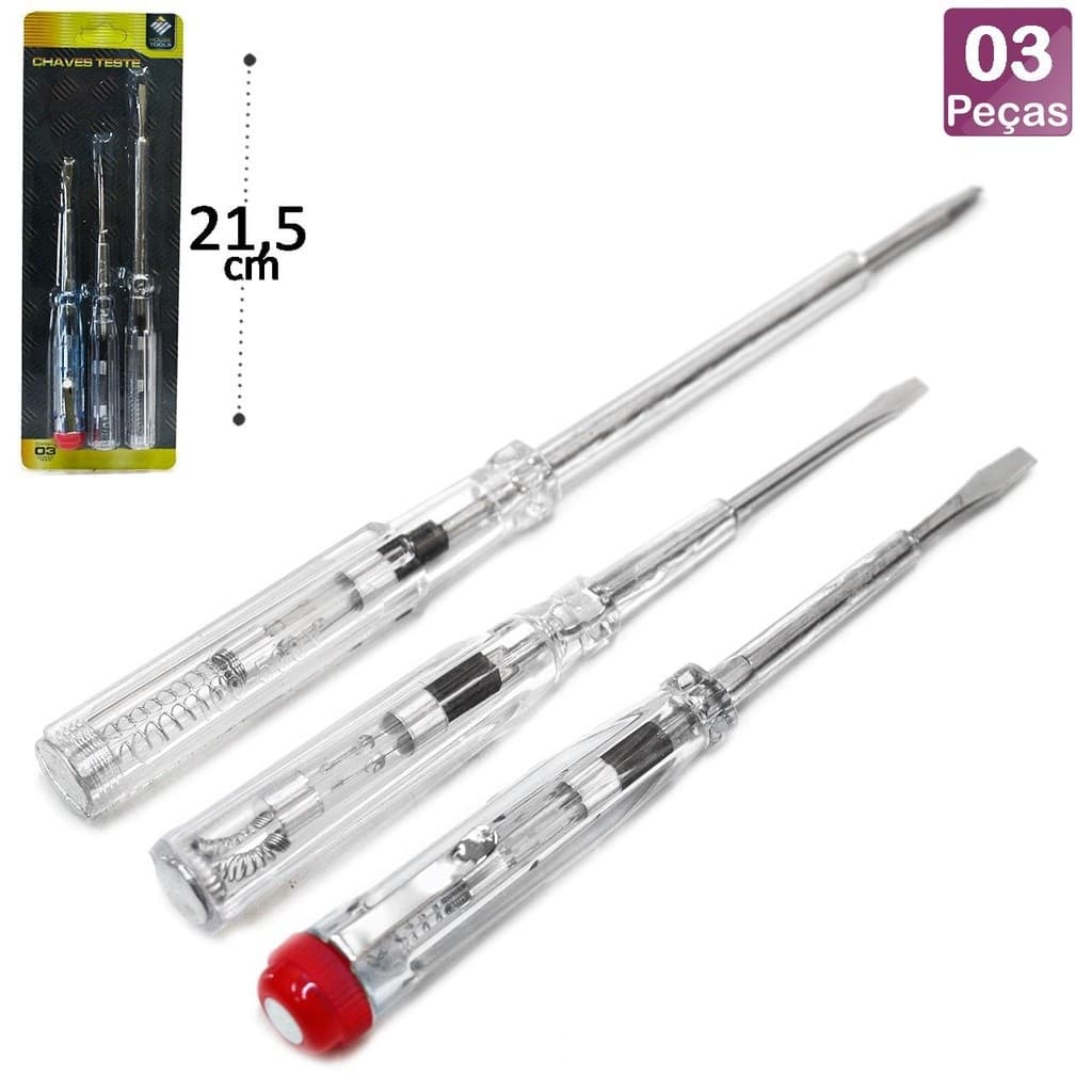 Kit 3 Chaves Teste de Energia com Ponta de Fenda, Corrente
