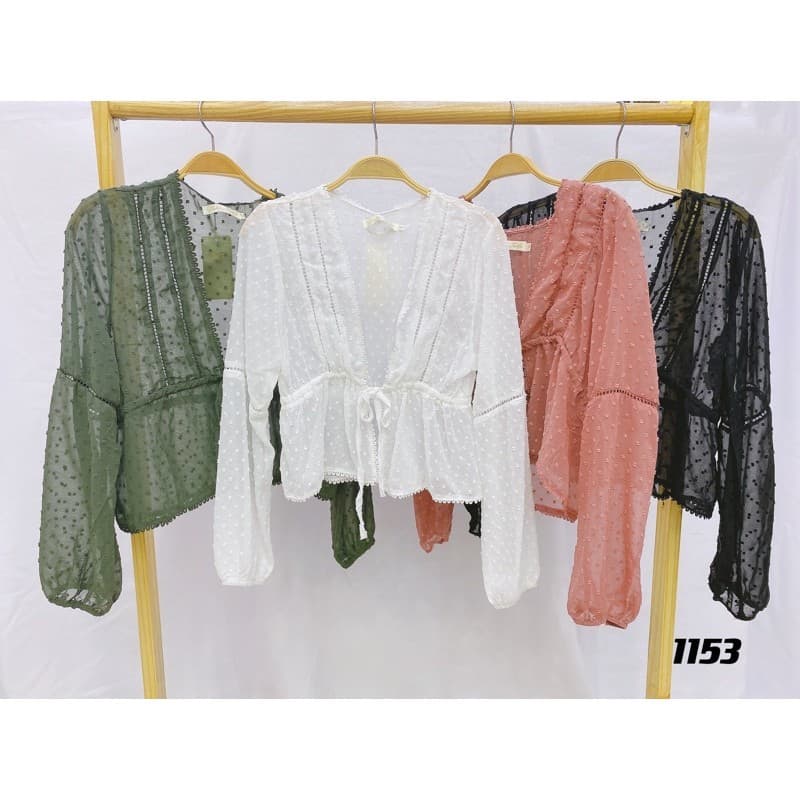 Blusa Feminina De Chiffon Com Tule,ajustável na cintura #1153