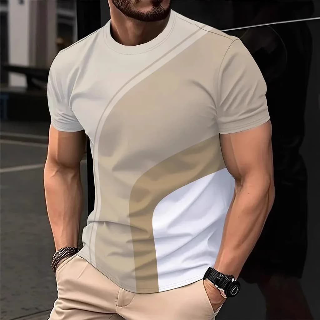 Verão Masculino Simples Diário Casual Solto Camiseta Moda 3D Impresso Personalidade Rua O-Pescoço Manga Curta Homem Roup