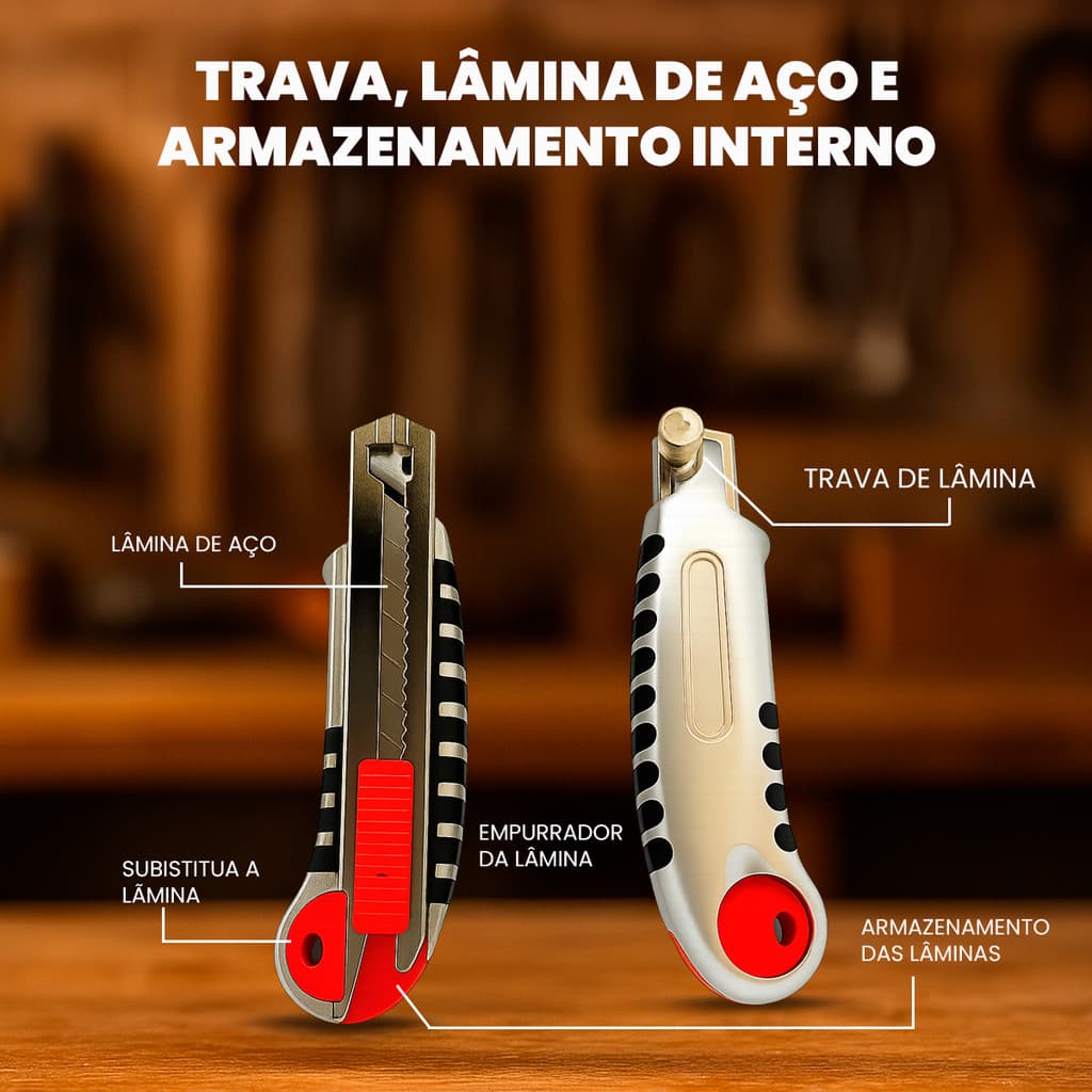 Estilete Profissional 18mm Com 5 Lâminas Reforçado Design Ergonômico Segurança