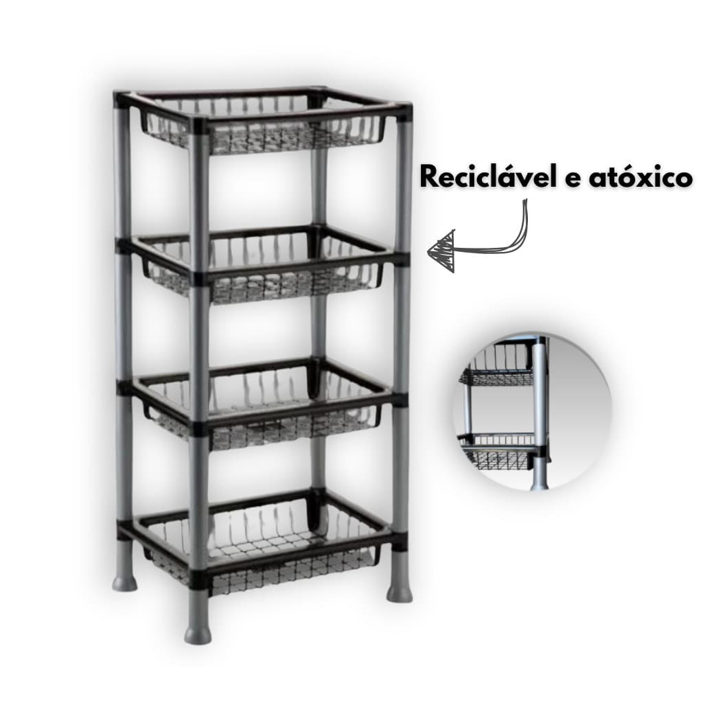 CESTO RETANGULAR EMPILHÁVEL - 04 ANDARES PRETO