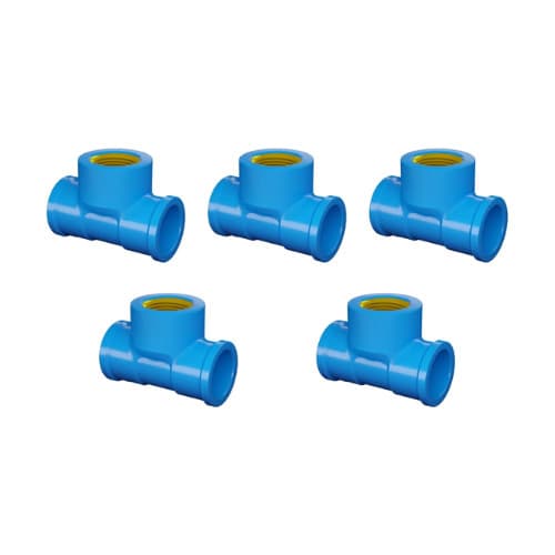 Kit 5 Te Azul Rosca Latão 25mm x 3/4