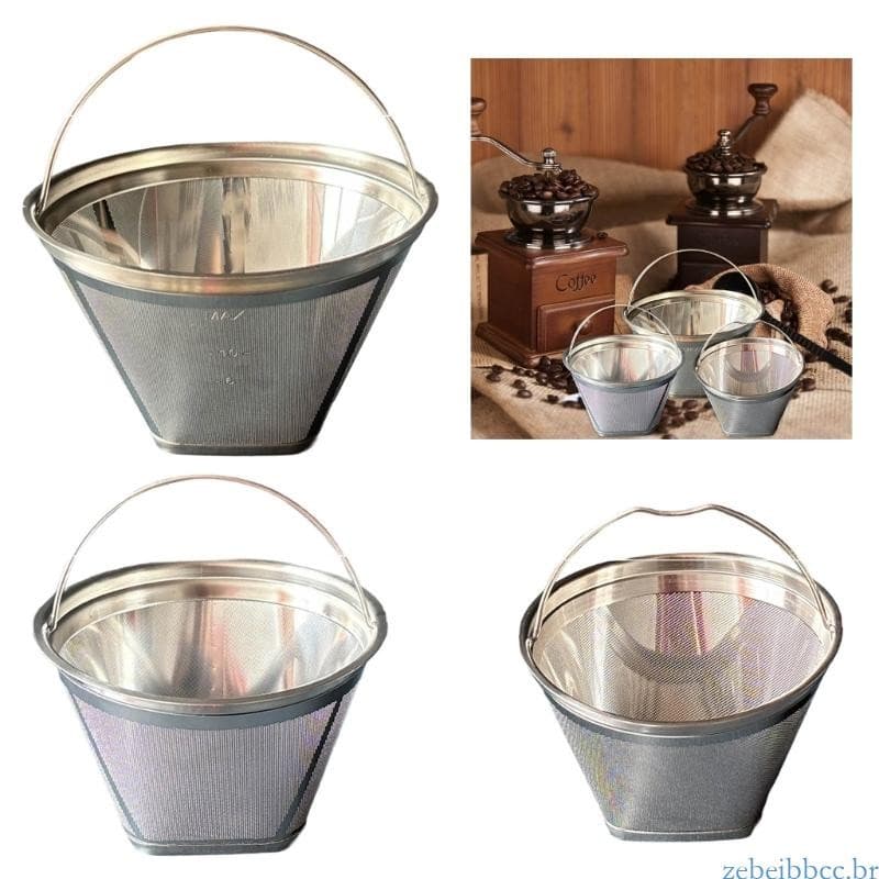 zebeibbcbr Filtro Café Prático Aço Inoxidável Formato Cone Malha Fina Para Cafeteira , Acessórios Máquina E