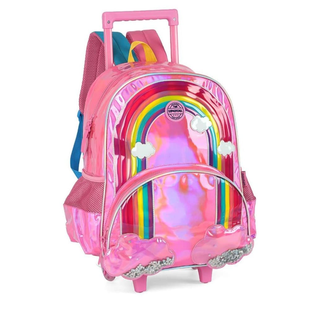 Mochila Rodinhas Menina Alça Holográfica Up4you Arco íris Rosa Luxcel
