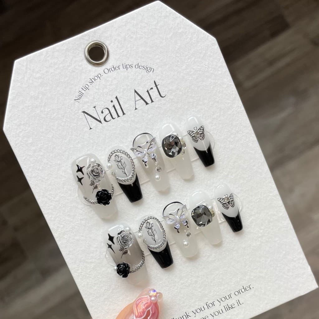 [Feito À Mão] Prego Artificial Diamante Cristal Borboleta Camélia Gradiente Fototerapia Unhas Reutilizáveis E Removíveis