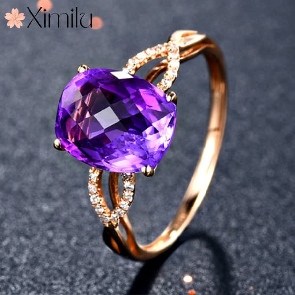 ❤ Luxo Original Novo Estilo Elegante Temperamento Elegante Rosa Oval Rosa de Ouro Anel Feminino Profound Amethyst Jewelry