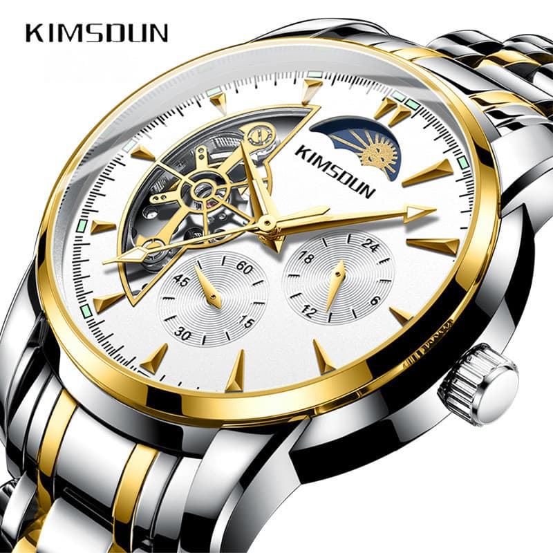 KIMSDUN Marca Moda Estrela Esqueleto Relógio Masculino À Prova D 'Água Relógio Mecânico Automático Masculino