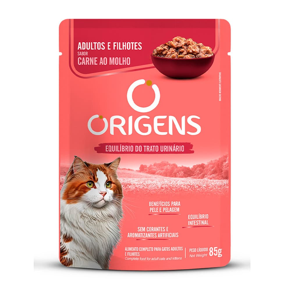 Ração Úmida Origens Sachê Gatos Adultos e Filhotes Sabor Carne ao Molho 85g
