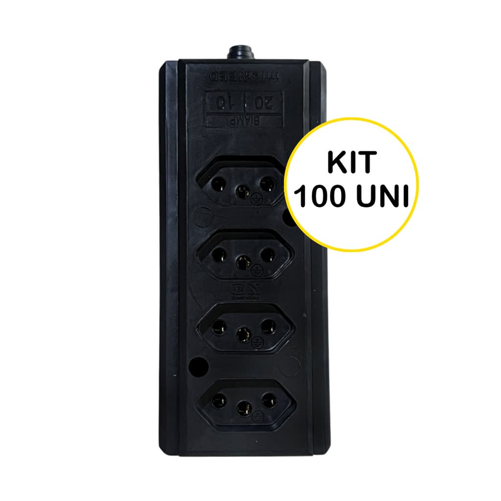 Régua Quadrupla 20A 3 Pinos Extensão Adaptador 100 Unidades