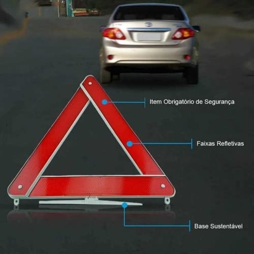 Triângulo de Segurança Veicular Universal com Base Branca 44cm