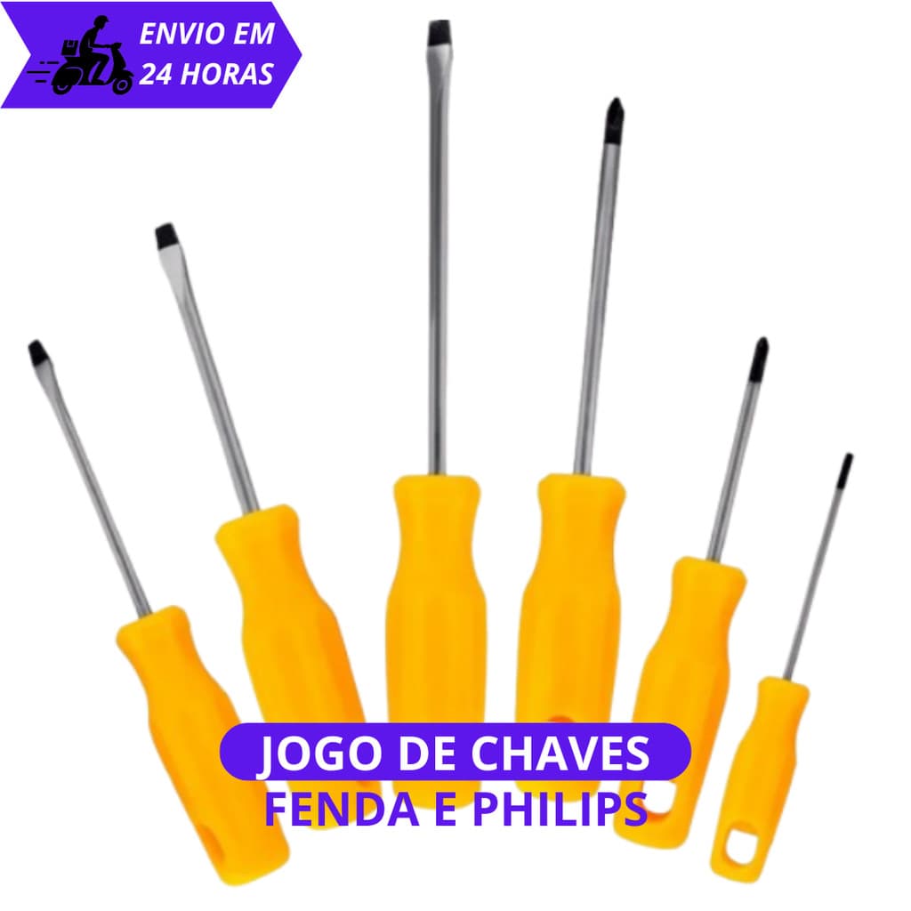 Conjunto de Chave Philips/Fenda com 6 peças Em Aço Linha Profissional Com Imã na Ponta Imantada