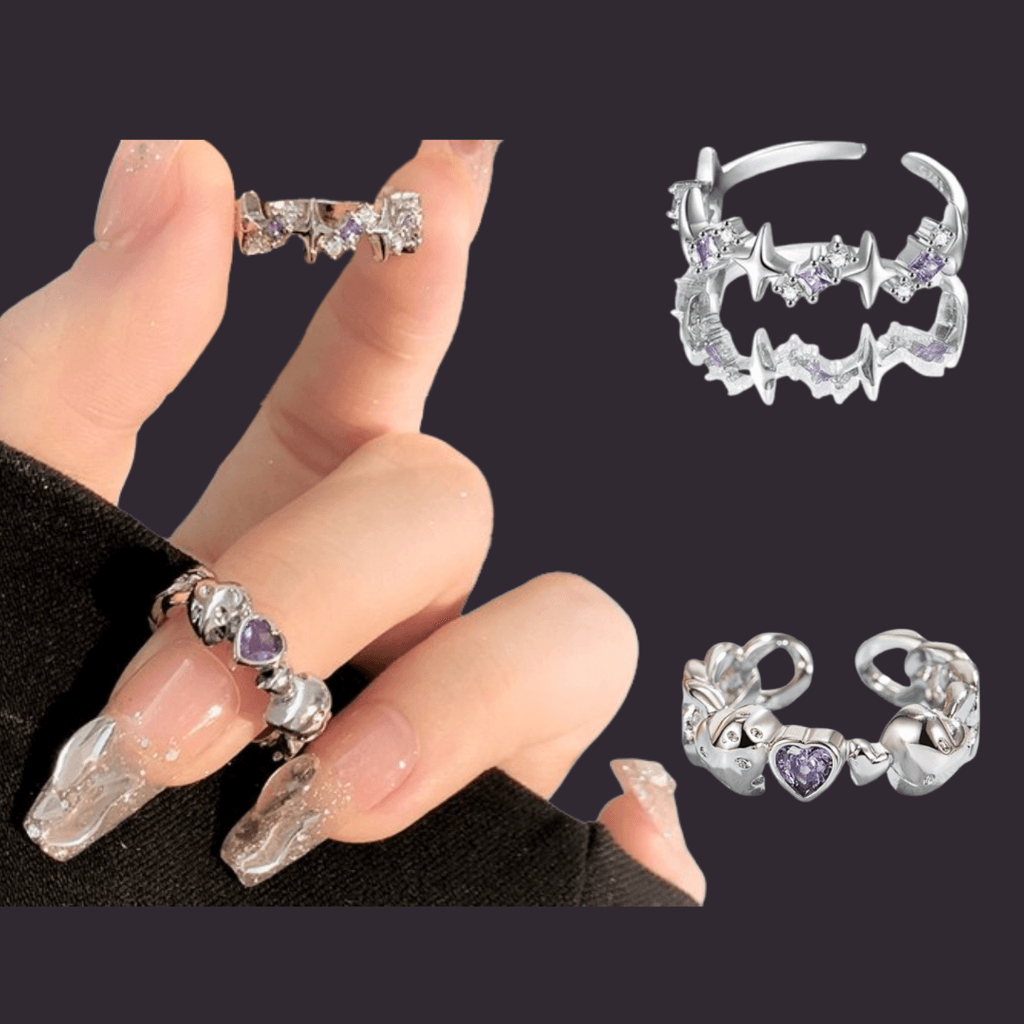Moda Feminina Jóias Liga Rhinestone Estrela Púrpura Anel Coração