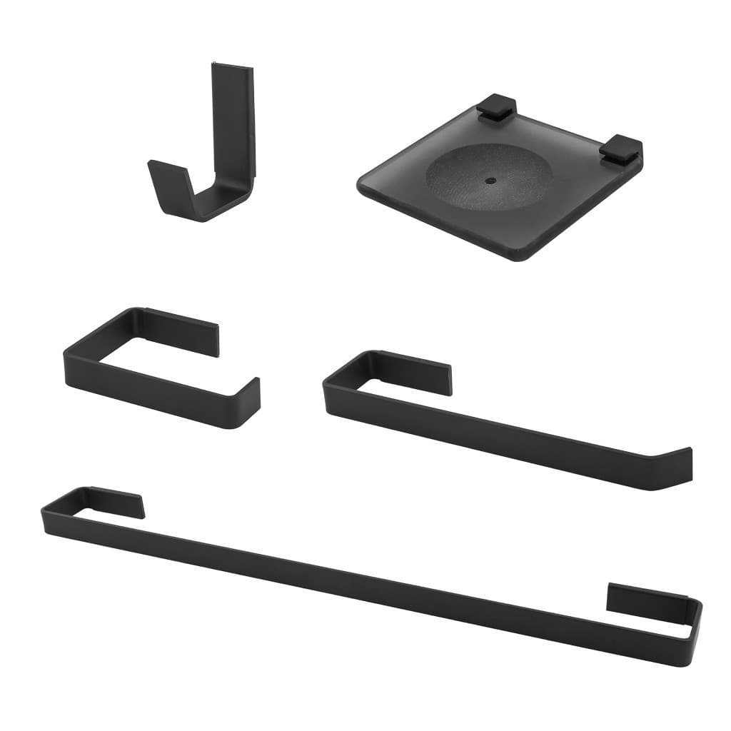 5 PEÇAS QUADRADO PARA BANHEIRO SEMI LUXO PRETO FOSCO