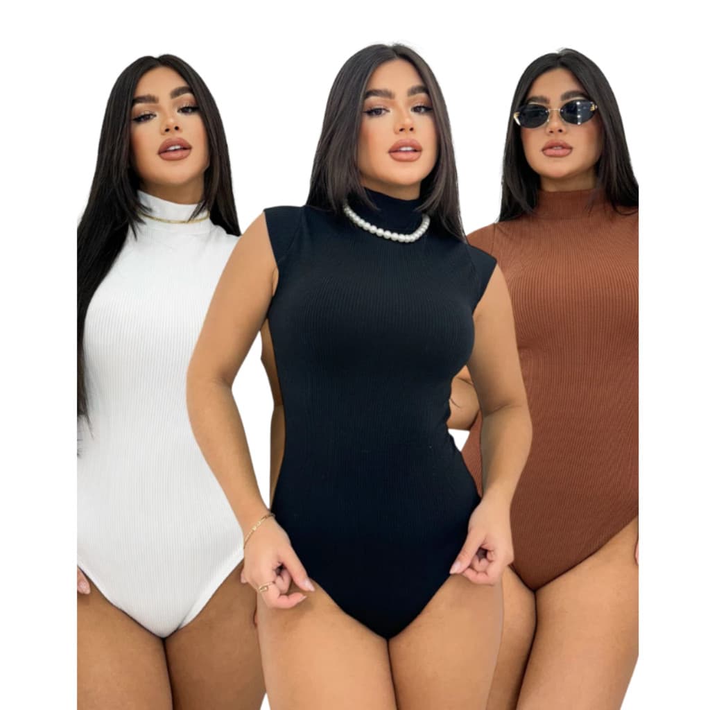 Kit 3 Body Feminino Gola Alta Anarruga Canelado Manguinha Blusinha Moda 2025