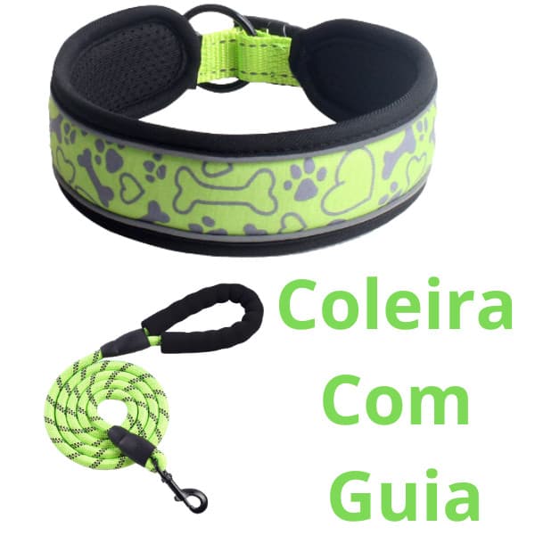 Coleira Com Guia para Cachorro Grande Acolchoada Resistente Golden Rottweiler Labrador Husky Pitbull