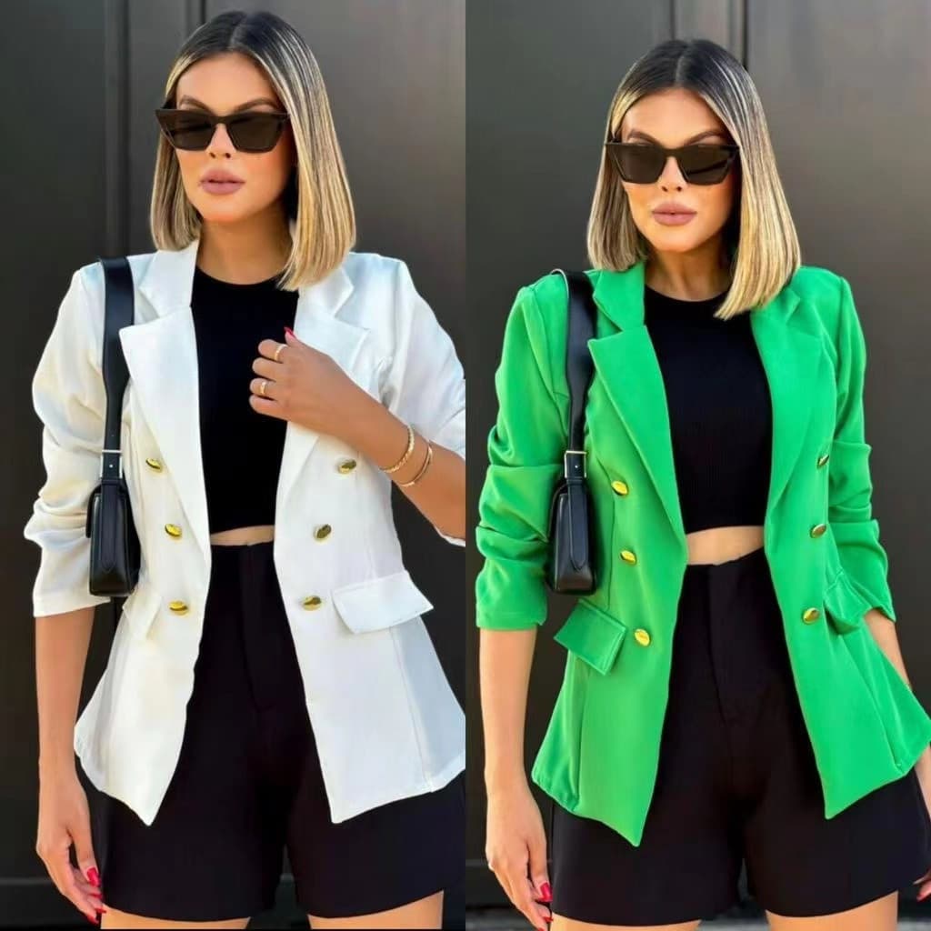 Blazer Feminino Casaquinho Alfaiataria Casaco Social Com 06 Botões  Lindo Super Envio Rápido