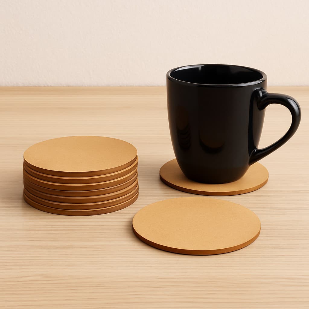 Kit 10 Bolachas Porta-Copos MDF Cru Redondo Descanso Para Copos, Taças e Canecas