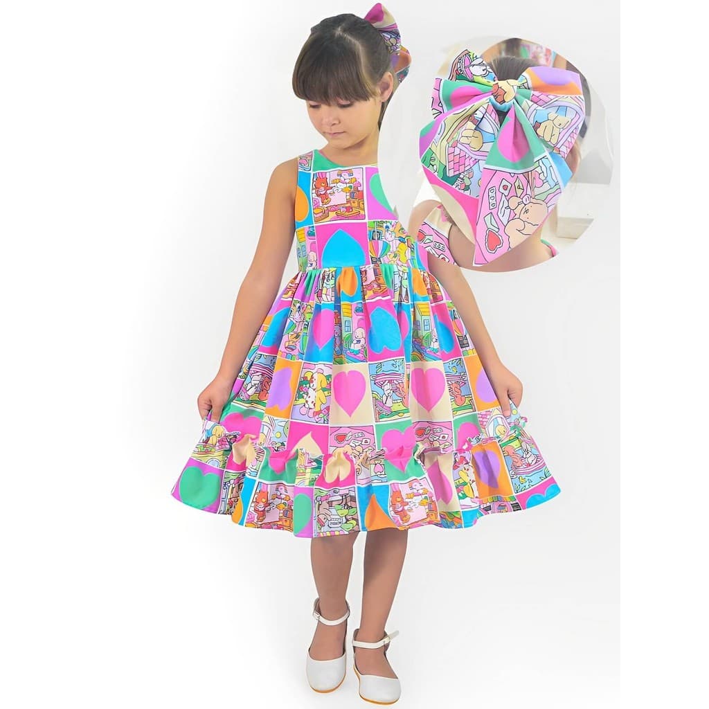 Vestido Infantil Inspirado no Livro de Colorir Luxo + Enfeite de Cabelo