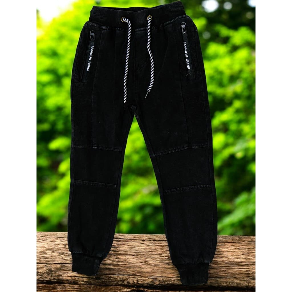 Calça de Moletom Infantil Masculina Inverno Jogger Preta com Zíper no Bolso – Tam. 4 e 6