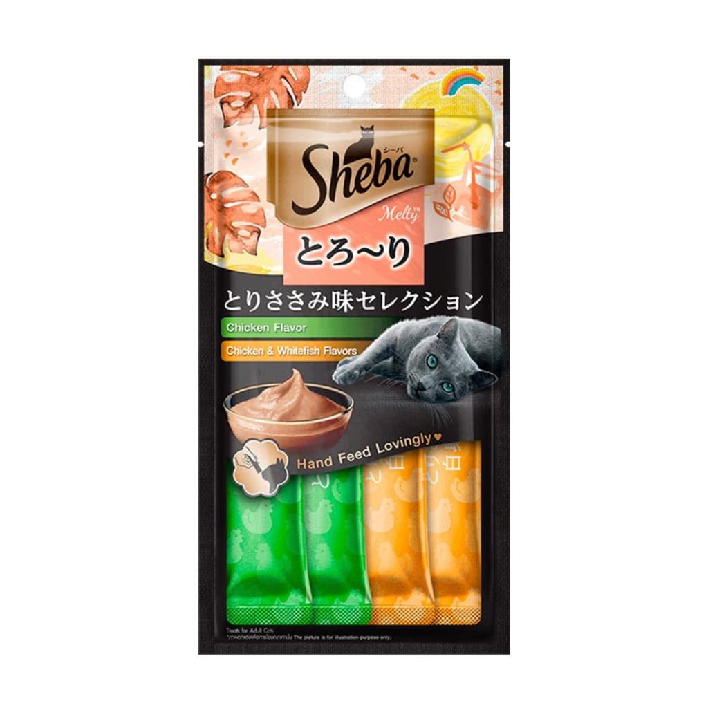 Petisco Sheba Cremoso Churu Para Gatos Sabor Frango e Peixe 4 Unidades