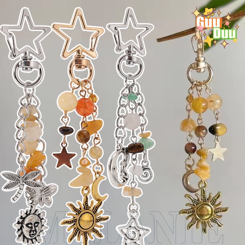 Chaveiro Sol E Lua Com Fivela Estrela-Estilo Boêmio , Criativo , Moda-Porta-Chaves Pingente De Contas De Liga-Acessórios