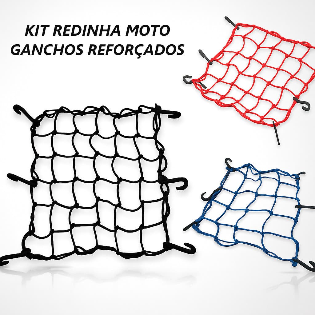Rede Elástica Moto Bike Redinha Porta Cargas Aranha Capacete Estica Reforçada e Resistente