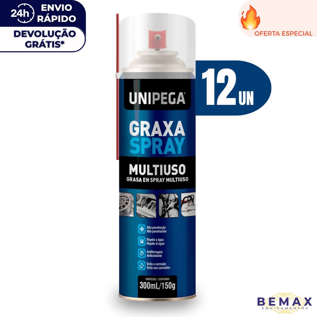 Kit 12 Graxa Spray Lubrificante Multiuso Anti Ferrugem Rolamento Bicicleta Moto Trilhos 300ml