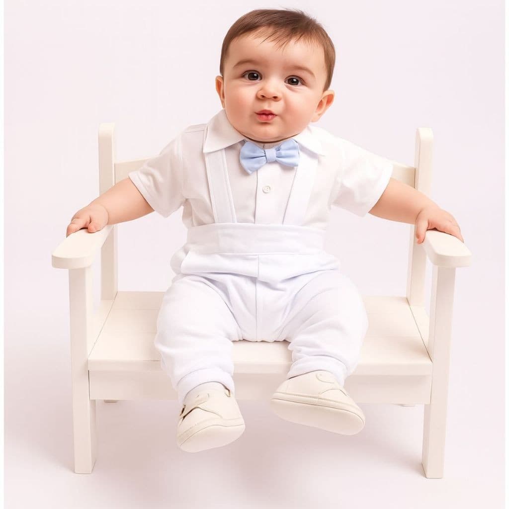 Conjunto Batizado Bebê Menino Pedro Com Gravata E Suspensório