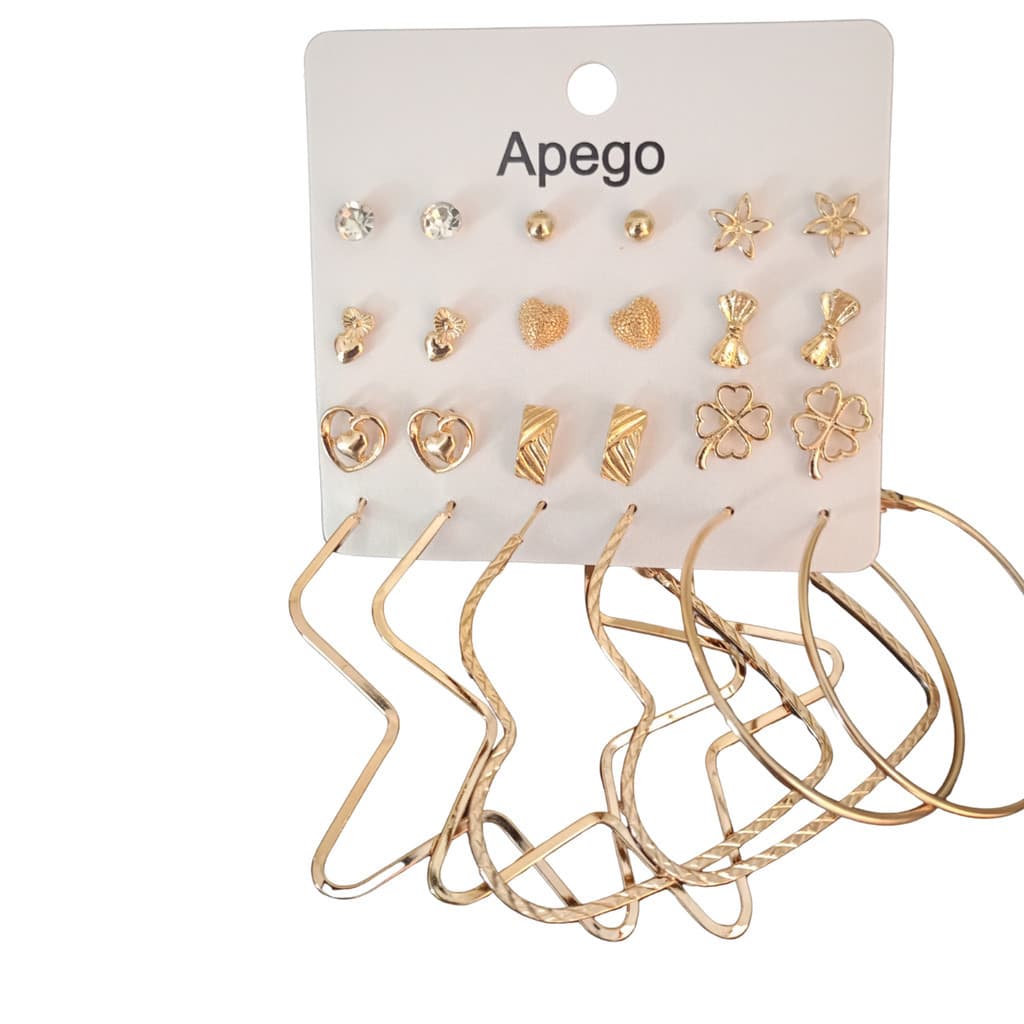 12 Pares de Brincos e Acessórios Criativos | Semi Joias Luxo Ouro 18K & Prata 925