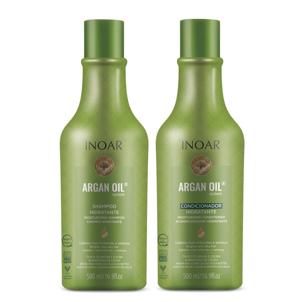 KIT SHAMPOO E CONDICIONADOR INOAR ARGAN HIDRAT 500ML HIDRATAÇÃO ÓLEO DE ARGAN E VITAMINA PARA BRILHO