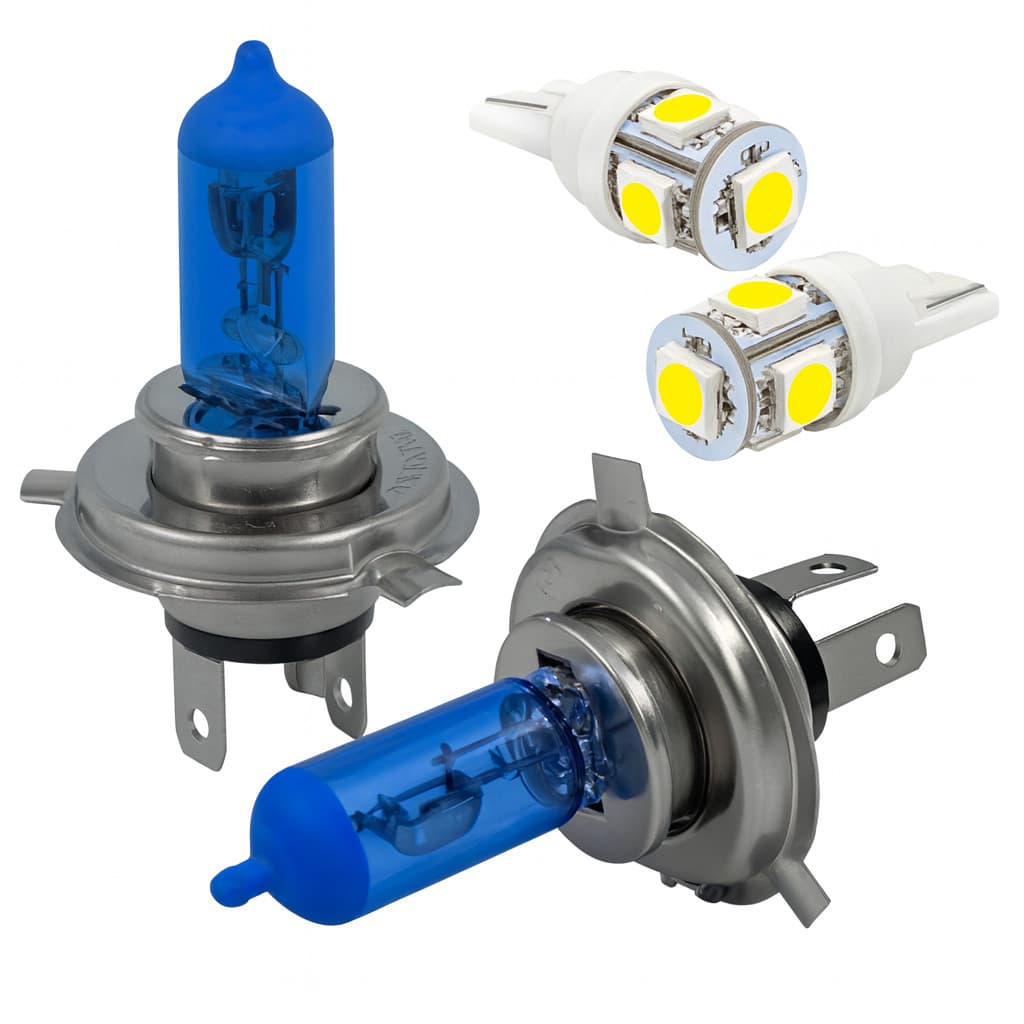 Par de Lampada H4 Super Branca para Farol + Par de Lâmpada Pingão T10 Led Super Branca para Lanterna
