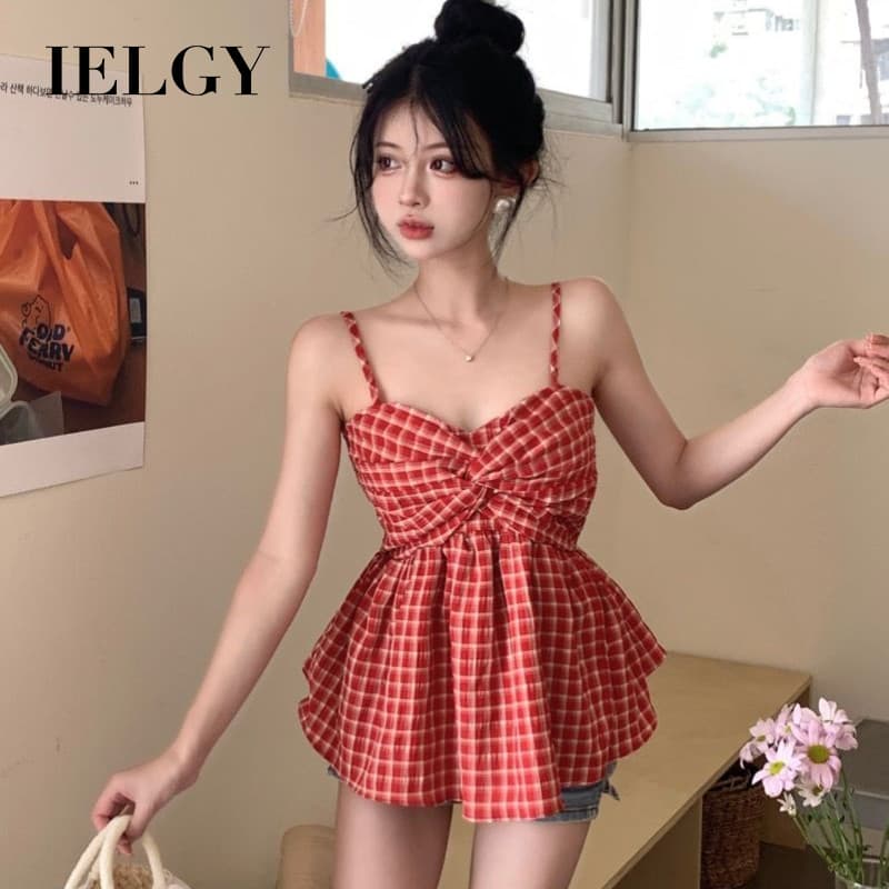IELGY Regata Xadrez Com Laço Feminino Puro Sem Mangas